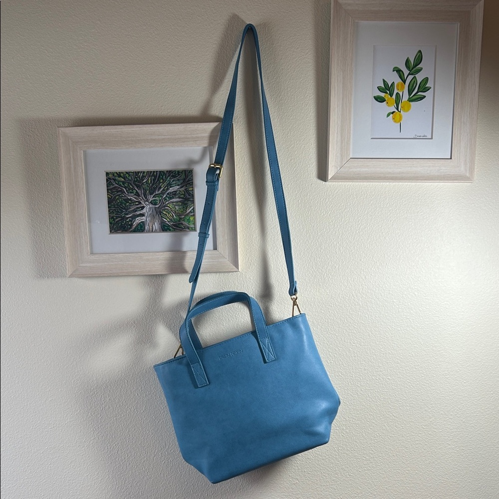 Fawn design blue faux leather mini tote bag nwot